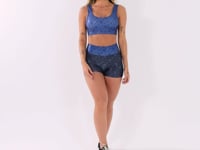 Short Fitness Feminino Azul E Preto Logomania Flow Dlk