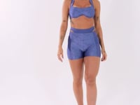 Short Fitness Feminino Azul Logomania Cut-out Com Recortes Flow Dlk
