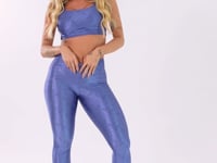 Legging Fitness Feminina Azul Com Recortes E Bolsos Flow Dlk