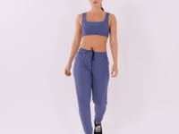 Top Fitness Feminino Azul Com Decote Reto E Recortes Dlk