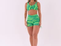 Top Fitness Feminino Verde Com Franzido Estampado Disruption Euphoria Dlk