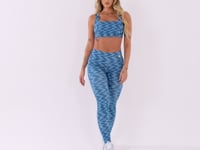 Top Fitness Feminino Azul Decote Reto Estampado Zig Zag Waves Euphoria Dlk