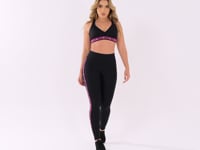 Legging Fitness Feminina Preto Com Elástico Lateral Canelado Rosa Intense Dlk