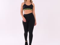 Legging Fitness Feminina Preto Com Elástico Canelado Neon Costas Intense Dlk