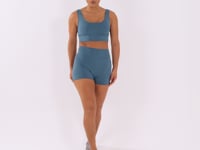 Short Fitness Feminino Azul Com Cós Largo Oasis Dlk
