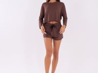Cropped Feminino Moletinho Marrom Manga Longa Oasis Dlk
