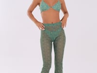 Calça Flare Feminina Tule Estampada Cestaria Verde Al Mare Dlk