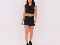 Short Saia Feminino Preto Com Recortes Em Tela Harmony Dlk