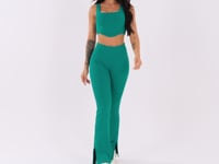 Calça Flare Feminina Verde Com Fenda Harmony Dlk