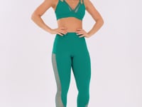 Legging Fitness Feminina Verde Com Recortes Em Tela Harmony Dlk