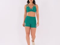 Short Fitness Feminino Verde Com Recortes Em Tela Harmony Dlk
