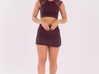 Short Saia Feminino Vinho Com Recortes Em Tela Harmony Dlk