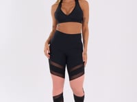 Calça Legging Poliamida Preta Com Tule E Textura Rosê Dlk