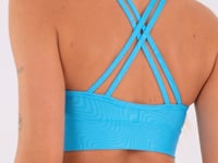 Top Com Bojo Shine Azul Texturizado Ondas Com Alças Cruzadas Costas Dlk