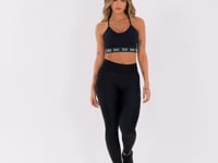Top De Alcinha Com Elástico Na Base Preto Com Verde Dlk