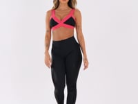 Top Fitness Energy Preto Com Elástico Transpassado Rosa Dlk