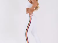 Calça Legging Energy Poliamida Branca Com Elástico Colorido Dlk