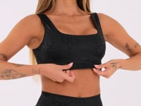 Top Fitness Feminino Preto Com Decote Quadrado Logomania Reflections Dlk