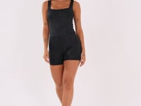Macaquinho Fitness Feminino Preto Com Decote Quadrado Logomania Reflections Dlk