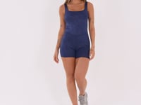 Macaquinho Fitness Feminino Azul Marinho Com Decote Quadrado Logomania Reflections Dlk