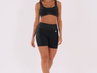 Bermuda Fitness Feminina Preto Com Recortes Logomania Reflections Dlk