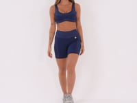 Bermuda Fitness Feminina Azul Marinho Com Recortes Logomania Reflections Dlk
