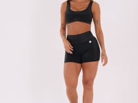 Short Fitness Feminino Preto Com Recortes Logomania Reflections Dlk