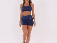 Short Fitness Feminino Azul Marinho Com Recortes Logomania Reflections Dlk