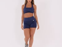 Top Fitness Feminino Azul Marinho Com Bojo E Recortes Logomania Reflections Dlk
