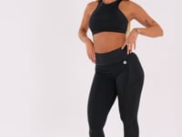 Legging Fitness Feminina Preto Com Recortes Logomania Reflections Dlk