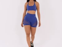 Short Fitness Feminino Azul Royal Com Tela E Modela Bumbum Seamless+ Dlk
