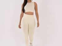 Top Fitness Feminino Creme Texturizado Com Detalhe Vazado Seamless+ Dlk