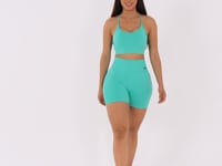 Short Fitness Feminino Verde Água Com Detalhe Texturizado E Modela Bumbum Seamless+ Dlk