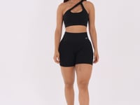 Short Fitness Feminino Preto Canelado Modela Bumbum Seamless+ Dlk