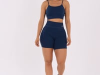 Top Fitness Feminino Azul Marinho Canelado Com Bojo E Alças Reguláveis Seamless+ Dlk