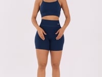 Bermuda Fitness Feminina Azul Marinho Canelada Com Cós Alto Seamless+ Dlk