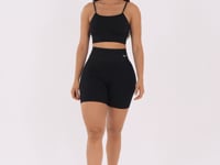 Bermuda Fitness Feminina Preto Canelada Com Cós Alto Seamless+ Dlk