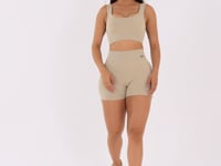 Short Fitness Feminino Areia Canelado Com Cós Alto Seamless+ Dlk