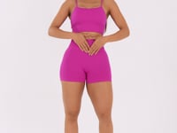 Short Fitness Feminino Fúcsia Canelado Com Cós Alto Seamless+ Dlk