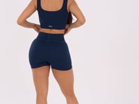 Short Fitness Feminino Azul Marinho Canelado Com Cós Alto Seamless+ Dlk