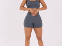 Short Fitness Feminino Cinza Chumbo Canelado Com Cós Alto Seamless+ Dlk