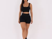 Short Fitness Feminino Preto Canelado Com Cós Alto Seamless+ Dlk