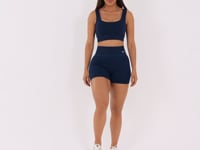 Top Fitness Feminino Azul Marinho Canelado Com Bojo Seamless+ Dlk
