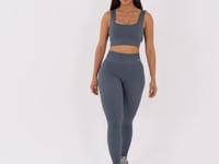 Legging Fitness Feminina Cinza Chumbo Canelada Com Cós Alto Seamless+ Dlk