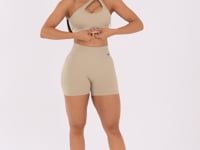 Top Fitness Feminino Areia Canelado Com Bojo E Detalhe Vazado Seamless+ Dlk