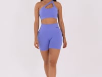 Top Fitness Feminino Azul Hortênsia Canelado Com Bojo E Detalhe Vazado Seamless+ Dlk