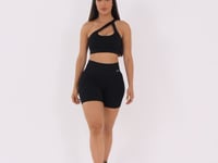 Top Fitness Feminino Preto Canelado Com Bojo E Detalhe Vazado Seamless+ Dlk