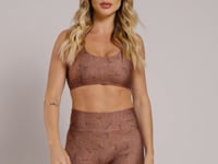 Short Fitness Feminino Estampado Logomania Marrom Printed Mousse Dlk