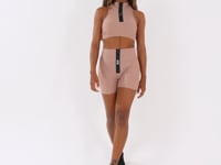Short Fitness Feminino Nude Com Zíper Emborrachado Lush Dlk