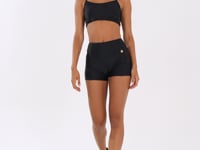 Short Fitness Feminino Preto Com Recortes E Fios Dourados Lush Dlk